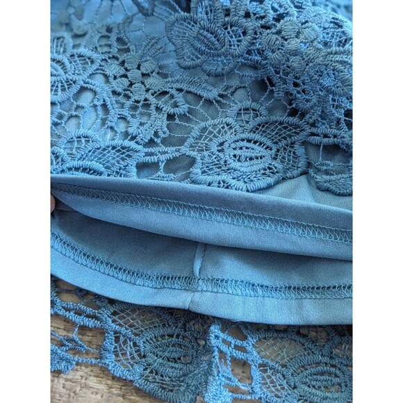 NWT Boho Lagenlook Floral Crochet Lace Overlay Agate Blue Tunic Style Sz S - Picture 4 of 9